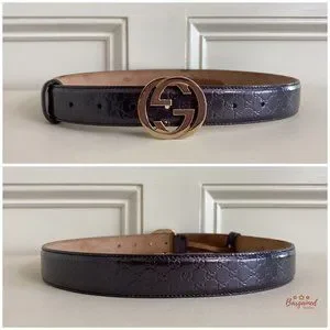 Authentic Gucci Purple Microguccissima Patent Leather Interlocking G Belt 85/34 Gucci Signature Purple Monogram Leather Interlocking G Belt  main image 4